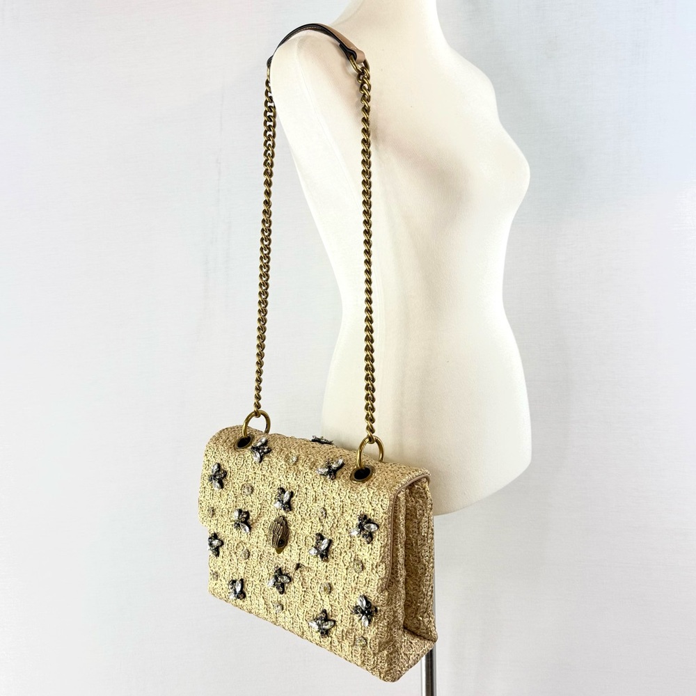 Kurt Geiger Large Gold Raffia Crystal Bee Embellished Shoulder Bag - Picture 3 of 16